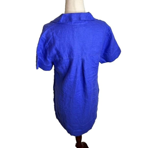 Madewell $128 V-Neck Mini Dress 100% Linen in Blue Star Size XS NQ627 - Picture 5 of 9